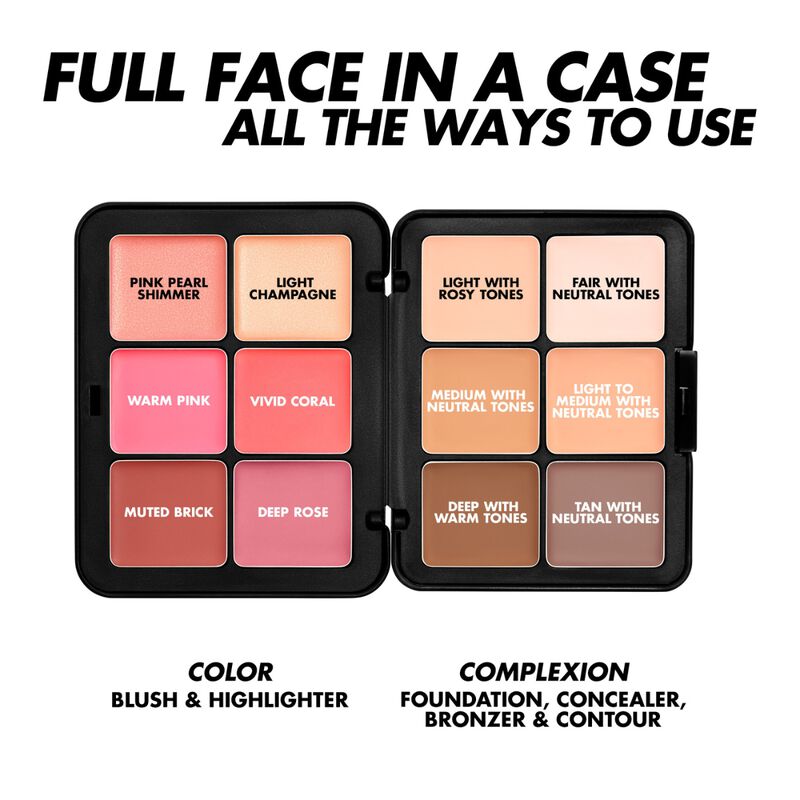 HD SKIN FACE ESSENTIALS PALETTE WITH HIGHLIGHTERS - Cream face palette: foundation, blush & highlighter
