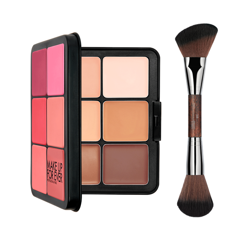 HD SKIN FACE ESSENTIALS PALETTE DUO - Multi-Use Cream Foundation & Blush Palette with Double-Ended Brush​