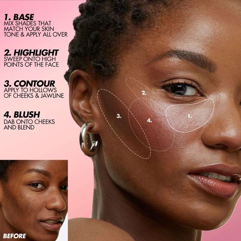 HD SKIN FACE ESSENTIALS PALETTE WITH HIGHLIGHTERS - Cream face palette: foundation, blush & highlighter