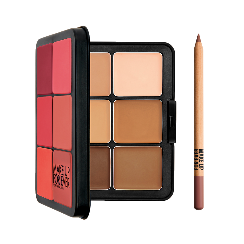 HD SKIN FACE ESSENTIALS PALETTE & ARTIST COLOR PENCIL DUO ($115 VALUE) - Multi-use cream palette: foundation & blush and Multi-use lip, eye & cheek pencil